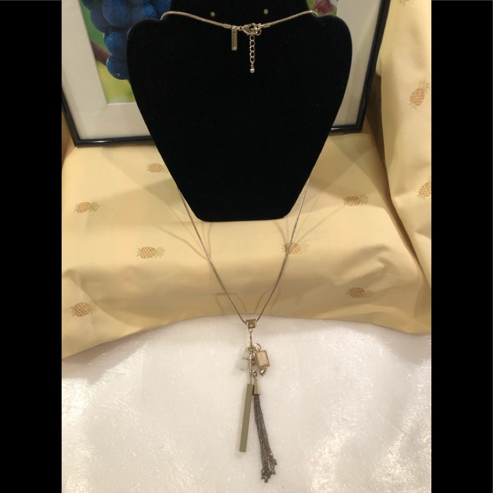 WHBM Long Gold Tone Necklace with Statement Piece